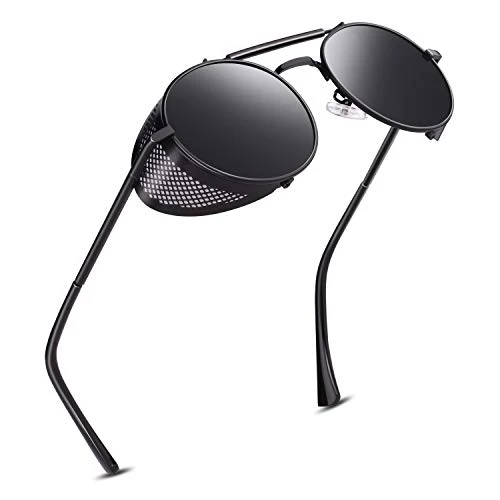 Retro Polarised Round Steampunk Sunglasses Circle for Men Women UV400 Protection