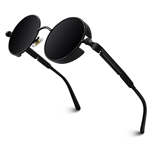 Retro Round Circle Polarised Steampunk Sunglasses Mens Womens UV400 Protection