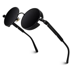 Retro Round Circle Polarised Steampunk Sunglasses Mens Womens UV400 Protection