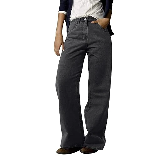 Retro Straight Leg Leisure Jeans Trousers Women's with Pocket Wide Leg Jeans Elegant Loose Jeans Comfortable Stretch Trousers Wide Leisure Trousers Outdoor Trousers High Waist Women's Trousers,