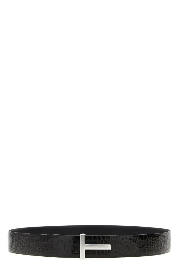 Reversible Crocodile Leather Belt - 105 cm