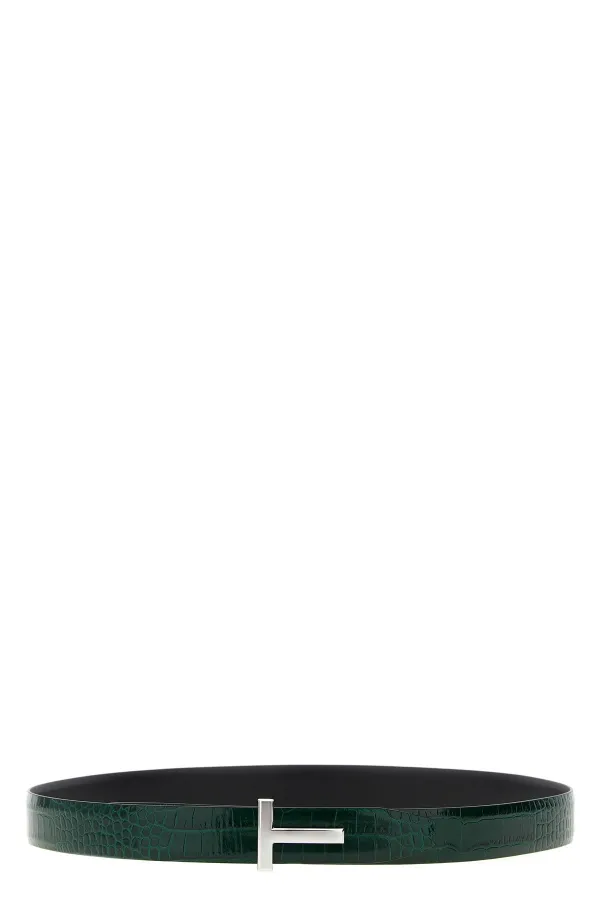 Reversible Crocodile Leather Belt - 110 cm