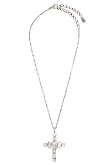 Rhinestone cross necklace - Silver