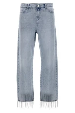 Rhinestone fringed jeans Light Blue Size