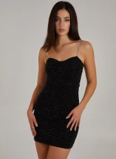 Rhinestone Strap Bodycon Corset Dress Black