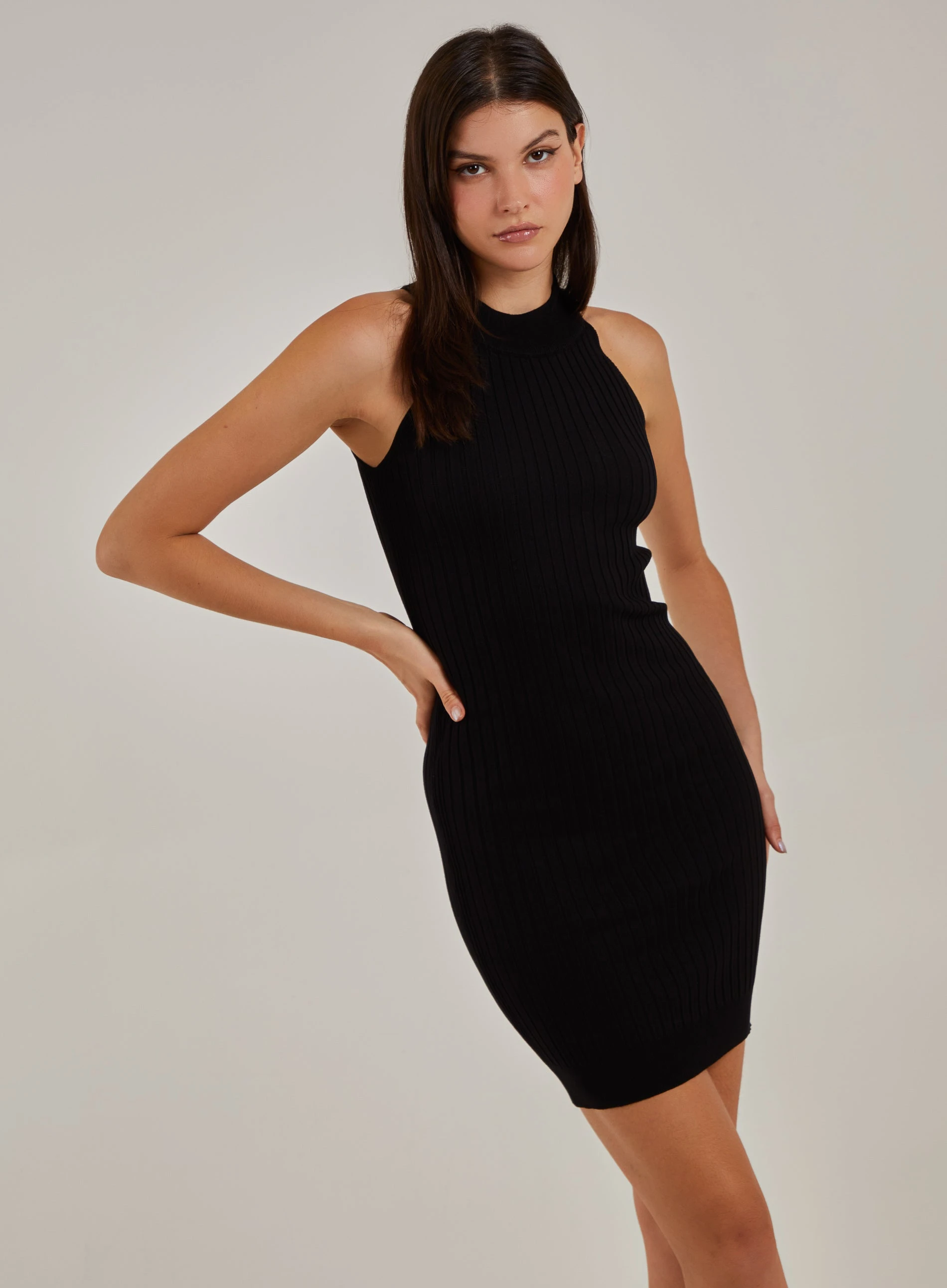 Rib Bodycon Midi Dress  - L  - Black