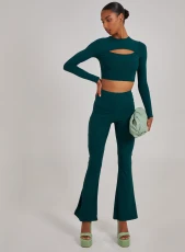 Ribbed Flare Trousers  - 14  - Teal