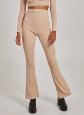 Ribbed Flare Trousers  - 8  - Stone