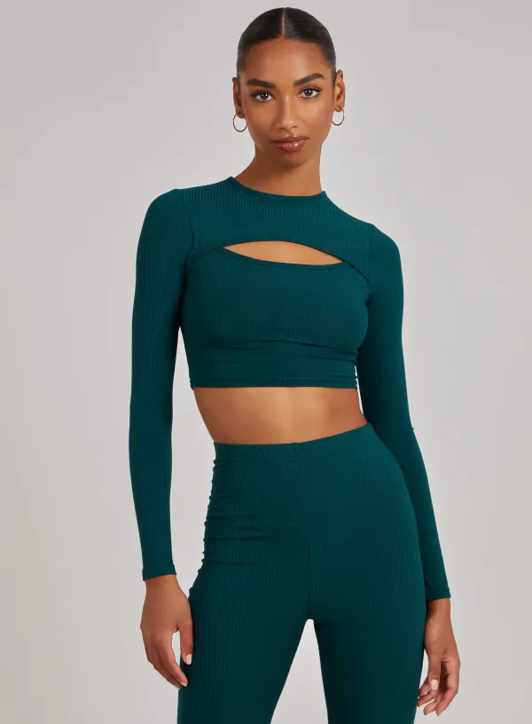 Ribbed Long Sleeve Letterbox Top Teal