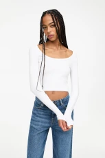 Ribbed Long Sleeve T hirt - White