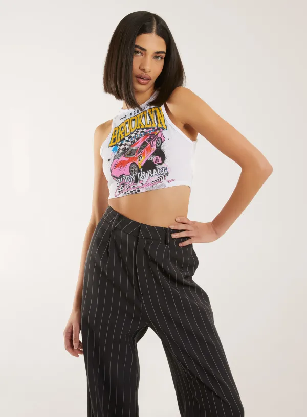 Ribbed Printed Motor Vest - - White