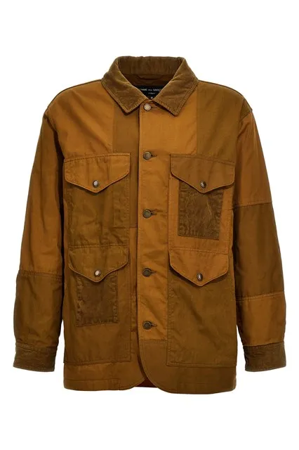 Ribbed velvet insert canvas jacket - Brown