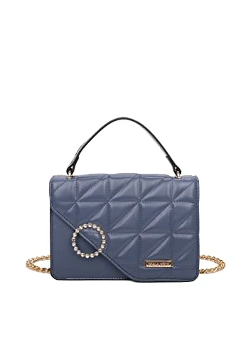 Rigid Handbag with Removable Shoulder Strap Small Casual Elegant Bag for Women 7024 (Blue)