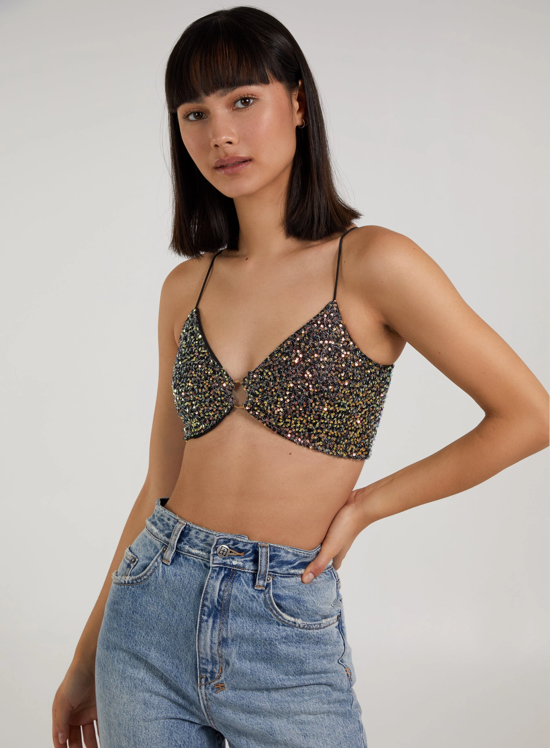 Ring Front Crop Top  - S  - Black