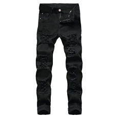 Ripped Jeans Men Stacked Skinny Distressed Jeans Mens Destroyed Slim Fit Trousers Fashion Hop Hip Pants Straight Comfort Casual Sweatpants Y2K Goth Denim Streetwear Baggy Lounge Pants with Porckets