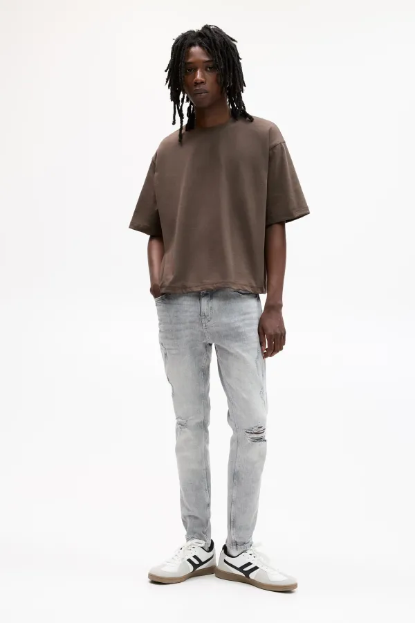 Ripped Skinny Jeans - Pale grey