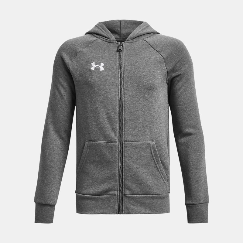 Rival Fleece Boys Full-Zip Hoodie Castlerock Light Heather / White YSM ( 54 in) - Gray
