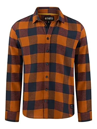 RIVArne Men's Casual Shirt Regular Fit Checked Flannel Shirt Lumberjack Shirt Checked Long Sleeve Co