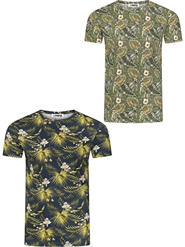 RIVBill Men's T-Shirt Pack of 2 Photo Print Crew Neck O-Neck Short Sleeve Shirt Regular Summer Hawai