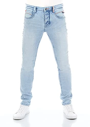 RIVCaspar Men's Jeans Trousers Slim Fit Jeans Used Look Cotton Denim Stretch Black Blue Grey W29 W30 W31 W32 W33 W34 W36 W38 W40, Light Blue (L139), 30 W/34 L