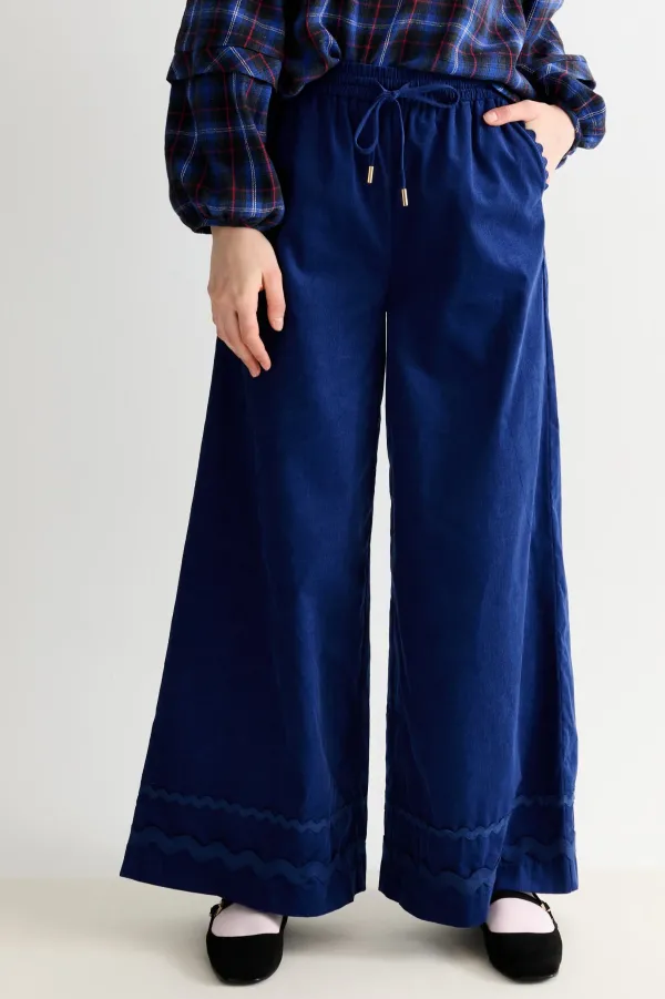 River Babycord Ric Rac Trim Wide Leg Trouser - Navy
