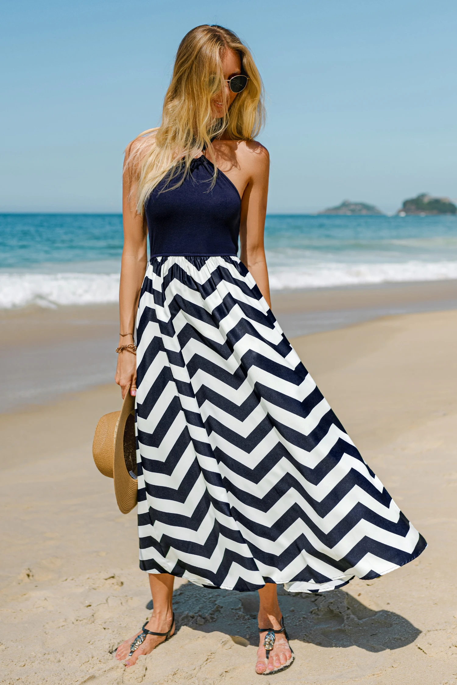 Riviera Glow Chevron Maxi Dress - Blue