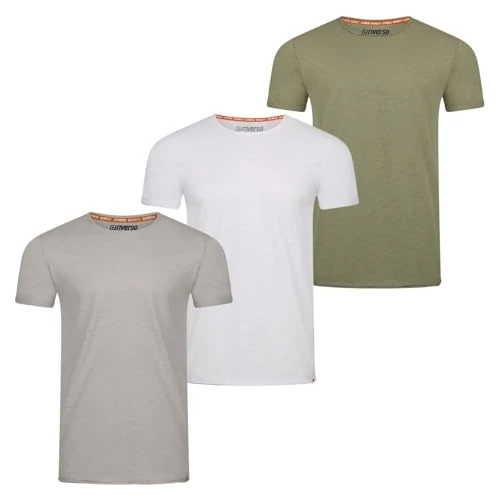 RIVLenny Men's Basic T-Shirt Pack of 3 Crew Neck Tee Slim Fit Short Sleeve Plain Flame Yarn 100% Cotton Black White Grey Blue Navy Green S M L XL XXL 3XL 4XL 5XL, Colour mix 1, M