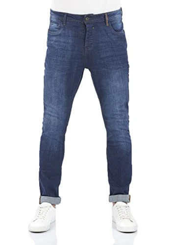 RIVToni Men's Jeans Trousers Tapered Fit Jeans Cotton Denim Stretch Black Blue Grey W29 W30 W31 W32 W33 W34 W36 W38, Dark Blue Denim (D212), 29 W/32 L