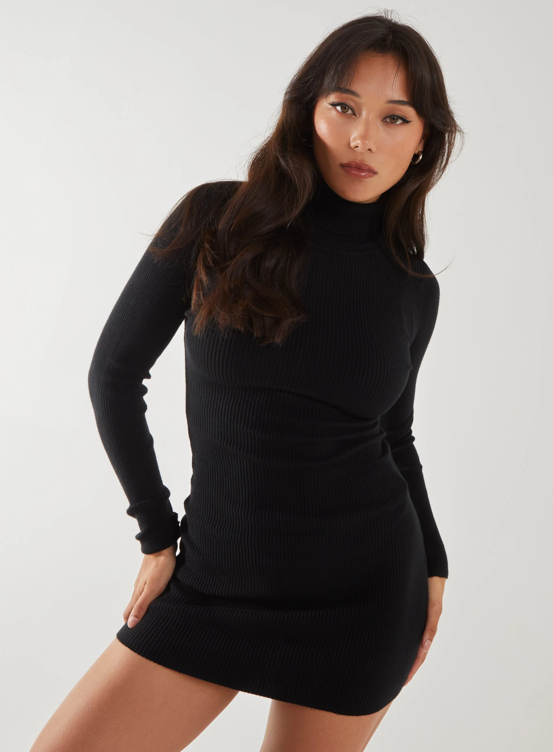 Roll Neck Mini Dress  - S/M  - Black