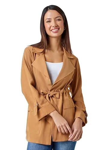 Roman Collared Tie Waist Jacket for Women UK - Ladies Spring Everyday Summer Holiday Smart Collar Co