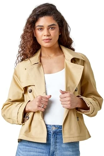 Roman Cotton Blend Cropped Stretch Trench Coat for Women UK - Ladies Spring Everyday Summer Break Lo