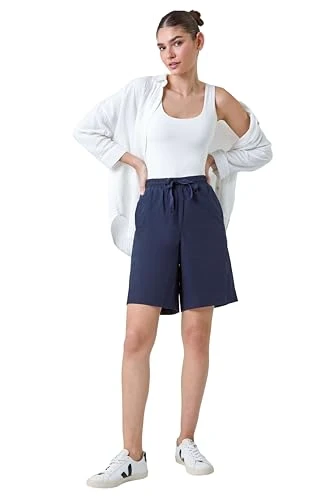 Roman Cotton Tie Detail Pocket Shorts for Women UK - Ladies Spring Everyday Summer Holiday Elasticat