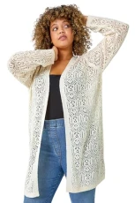 Roman Curve Crochet Longline Cardigan for Women UK - Ladies Spring Everyday Summer Holiday Long Slee