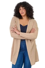 Roman Curve Textured Longline Cardigan for Women UK - Ladies Spring Everyday Summer Holiday Long Sle