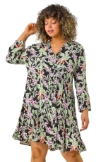 Roman Curve Tropical Leaf Print Wrap Dress for Women UK - Ladies Everyday Holiday Spring Summer V-Neckline Comfy Soft Evening Vacation Work Party - Black - Size 20 Roman Curve Tropical Leaf Print Wrap Dress for Women UK - Ladies Everyday Holiday Spring Summer V-Neckline Comfy Soft Evening Vacation Work Party - Black - Size 20