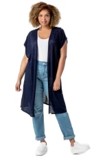 Roman Curve Women Cap Sleeve Longline Cardigan - Ladies Spring Everyday Summer Evening Vacation Work