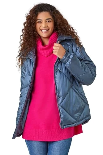 Roman Diamond Quilted Puffer Coat for Women UK - Ladies Autumn Everyday Winter Holiday Long Sleeve S