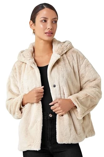 Roman Faux Fur Hooded Jacket for Women UK - Ladies Autumn Everyday Winter Holiday Fluffy Feel Comfy 