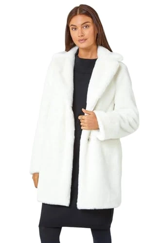 Roman Faux Fur Longline Coat for Women UK - Ladies Autumn Everyday Winter Holiday Rever Collar Comfy