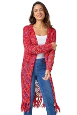 Roman Fringed Hem Mixed Yarn Longline Cardigan for Women UK - Ladies Autumn Everyday Winter Holiday 