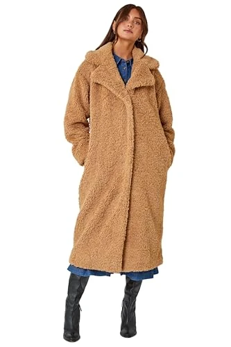 Roman Longline Faux Fur Teddy Borg Coat for Women UK - Ladies Autumn Everyday Winter Holiday Long Sl