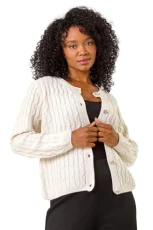 Roman Petite Cable Button Down Cardigan for Women UK - Ladies Everyday Autumn Winter Round Neckline Comfy Soft Evening Vacation Work Party Night Out - Ivory - Size 18 Roman Petite Cable Button Down Cardigan for Women UK - Ladies Everyday Autumn Winter Round Neckline Comfy Soft Evening Vacation Work Party Night Out - Ivory - Size 18