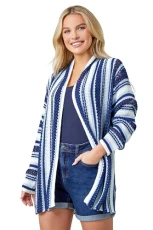 Roman Petite Stripe Longline Knit Cardigan for Women UK - Ladies Spring Everyday Summer Break Long S