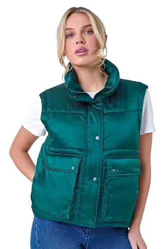 Roman Pocket Detail Quilted Gilet for Women UK - Ladies Autumn Everyday Winter Holiday Funnel Neckli