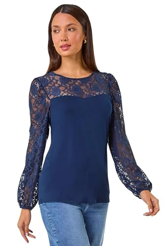 Roman Sweetheart Lace Detail Stretch Top for Women UK - Ladies Autumn Everyday Winter Holiday Round 