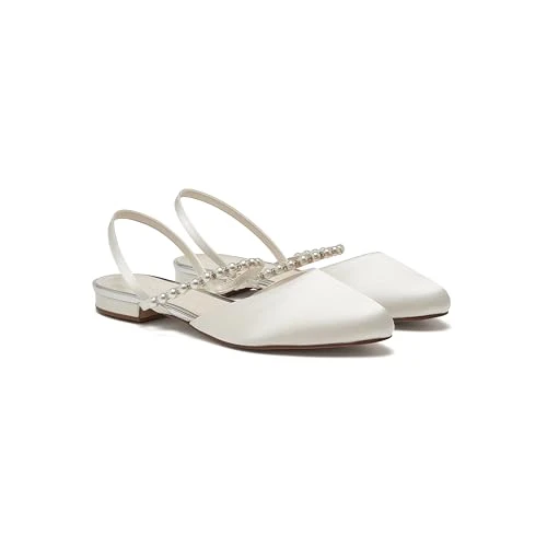 Romi Ivory Satin Pearl Detail Wedding Slingback, 7