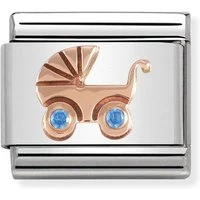 Rose Gold Blue Baby Pram Charm