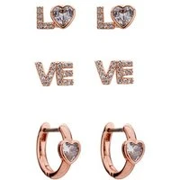 Rose Gold Crystal Love Earring Set - Rose Gold