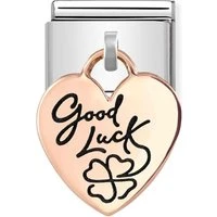 Rose Gold Good Luck Heart Drop Charm