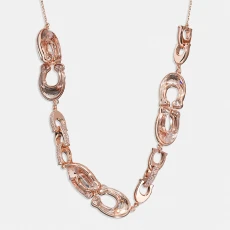 Rose Gold Link Slider Necklace - Pink